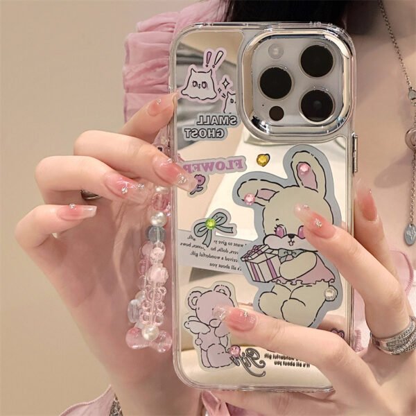 Caseall Apple 15promax Mobile Phone Case iPhone16Pro Three-in-One Mirror 12 Mobile Phone Chain 14 Cartoon 13