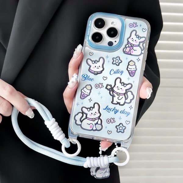 Zhitai iPhone15pro Applicable 13 Lanyard Mirror Shell 16promax Cartoon 12 Apple 14 Mobile Phone Shell